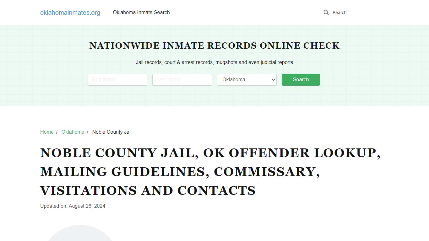 Noble County Jail, OK: Inmate Search Options, Visitations, Contacts